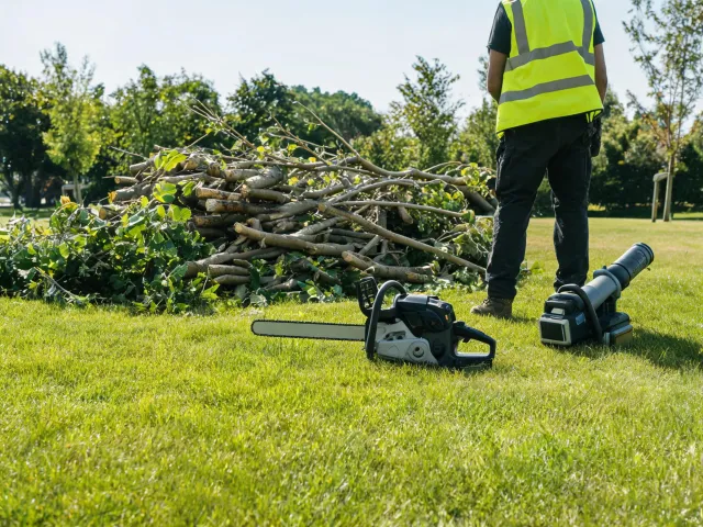 Battery chainsaw grounds crew